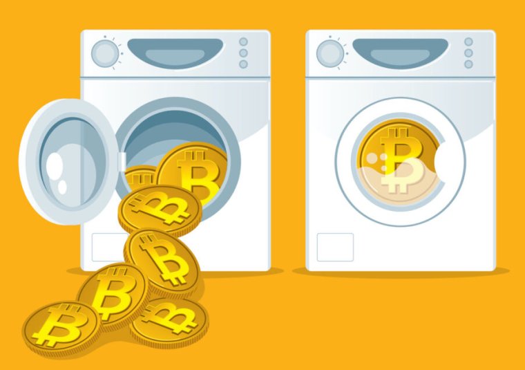 Bitcoin money laundering concept vector illustration.