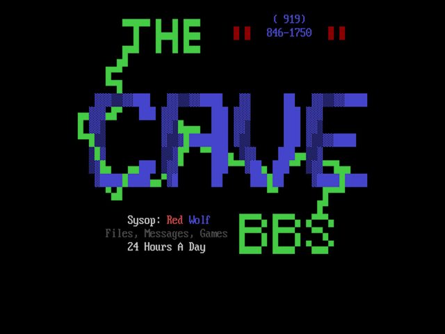 An ANSI-art ad for The Cave BBS created by Nukemaster, ca. 1993.