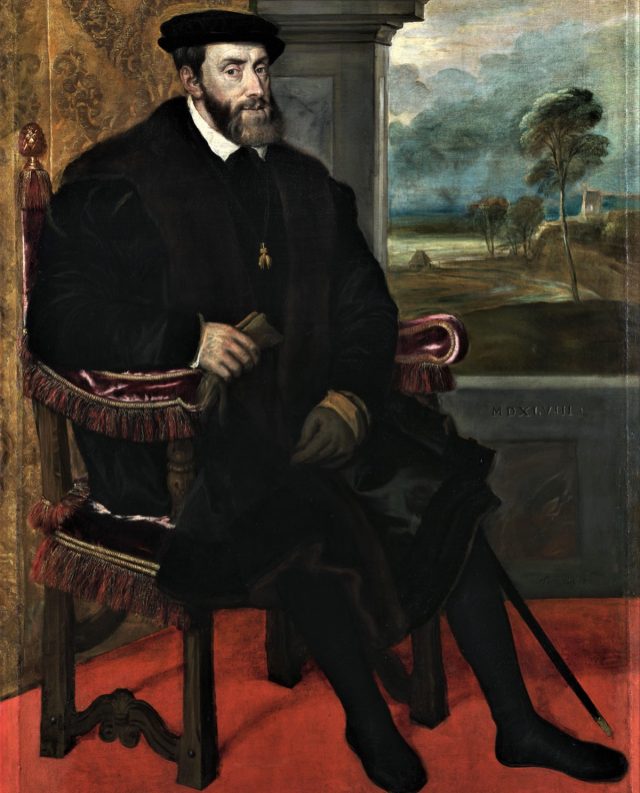 Carlos V, emperador del Sacro Imperio Romano Germánico, en un retrato de Tiziano.