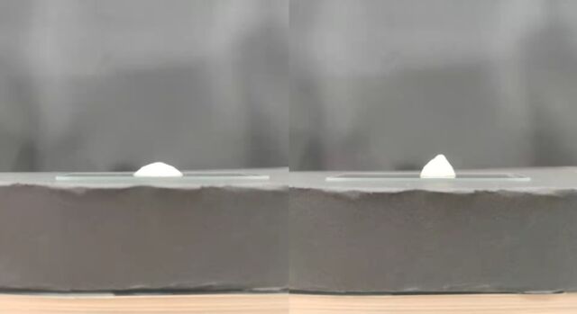 Soft (left) and rigid (right) foam based on hydrophilic and hydrophobic bacteria.