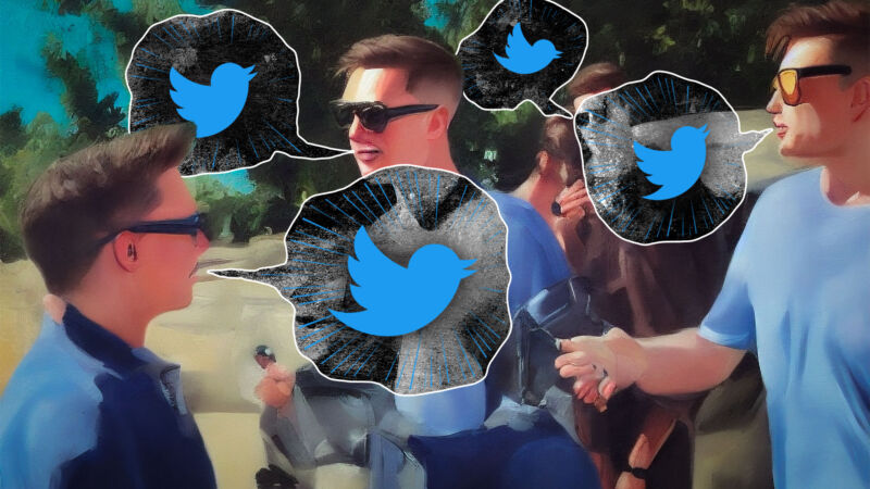 An illustration of various Elon Musks in sunglasses