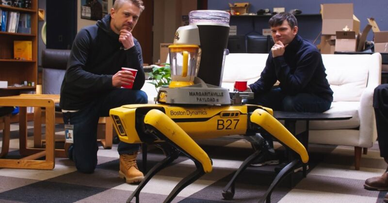Image of a four-legged robot with a blender on its back.