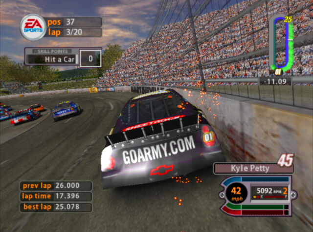 Ars scientists re-created Chastain's wall-riding move in <em>NASCAR 2005</em> for GameCube. It slows you down and damages your car, but under the right circumstances, it could provide an advantage.
