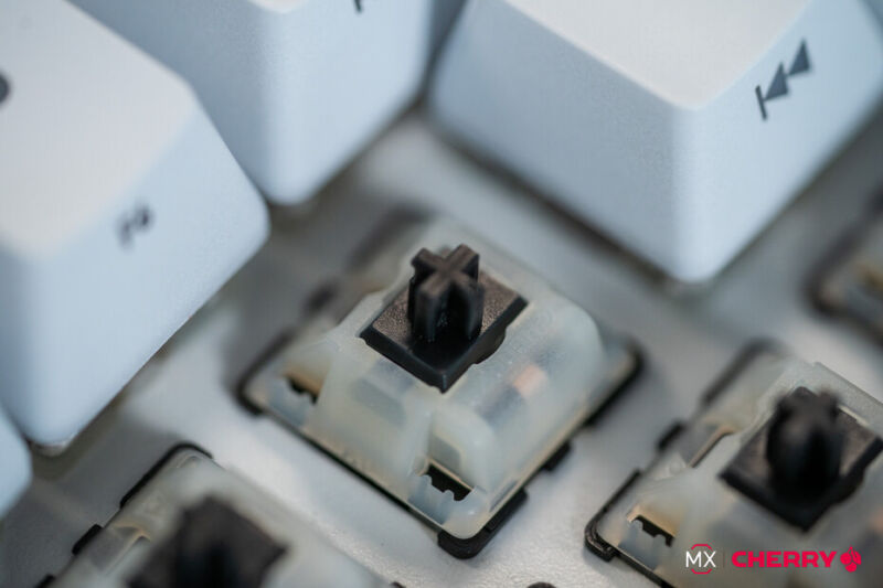 Cherry MX Black Clear-Top mechanical switch in a keyboard