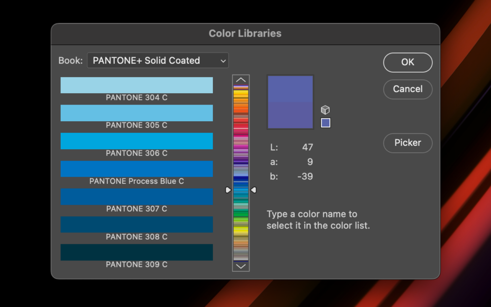 Los colores Pantone todavía se muestran como antes en Photoshop 24.0 ejecutándose en una Mac M1.