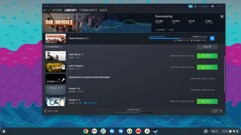 Capture D’écran De La Version Bêta De Steam Sur Chromebook