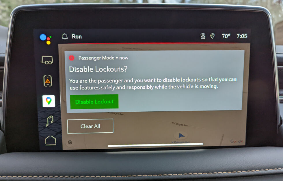 The wording of this message is a little strange, but if the car detects a person in the passenger seat, the UI will supposedly be a bit less restricted. Notice it doesn't say <em>how</em>, though.