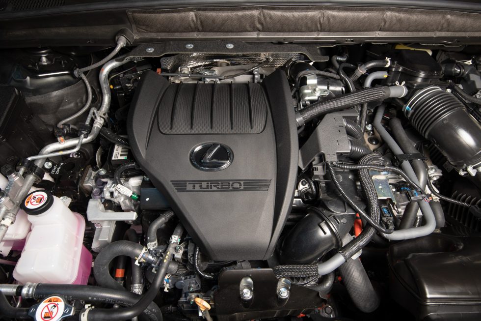 The Lexus RX 500h's engine bay.