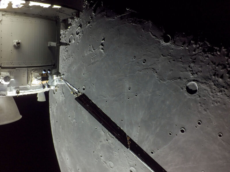 Orion flew by the Moon on Monday as it prepared to return to Earth.