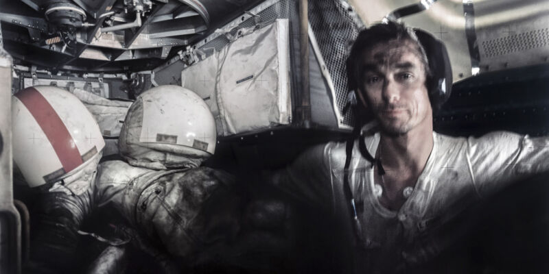 Eugene Cernan is seen inside the Lunar Module after a long day's work on the lunar surface.