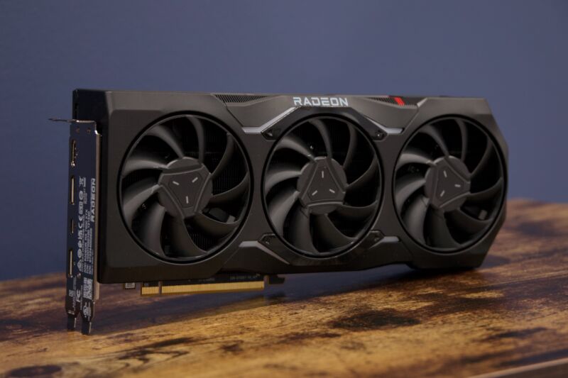 The Radeon RX 7900 XTX's three-fan cooler.