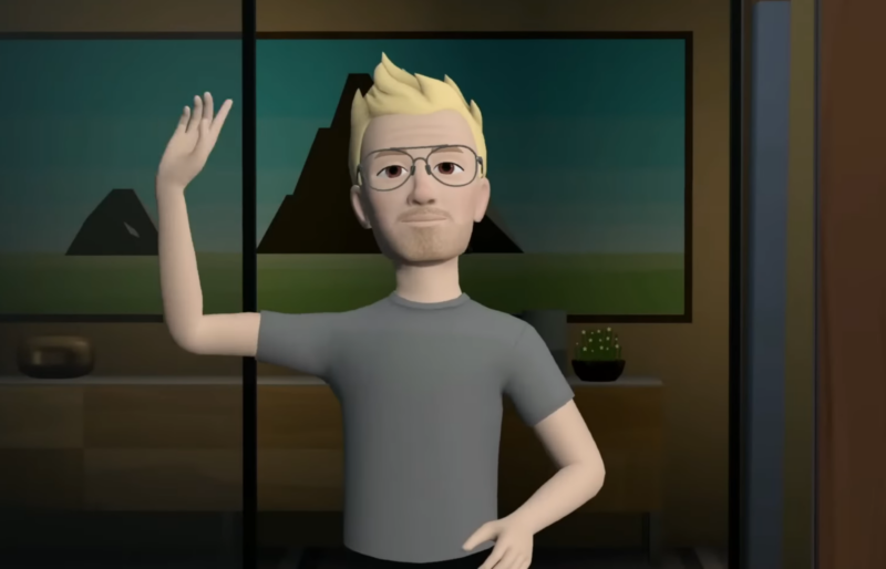 Concepción artística del avatar VR de Carmack saludando a Meta.