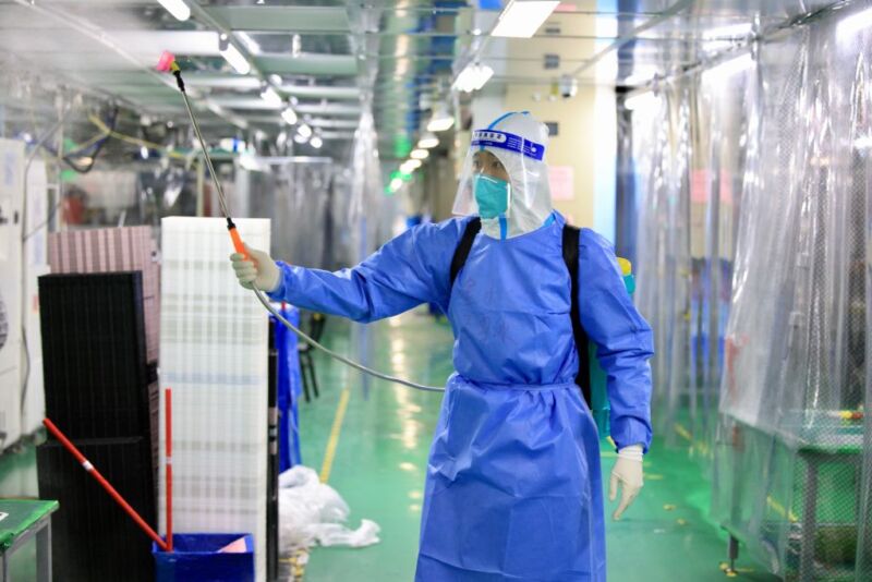 disinfecting in foxconn factory