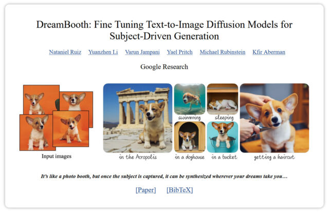 Google researchers used cute Corgi dogs to illustrate Dreambooth's capabilities to avoid obvious ethical issues about training AI models with humans.