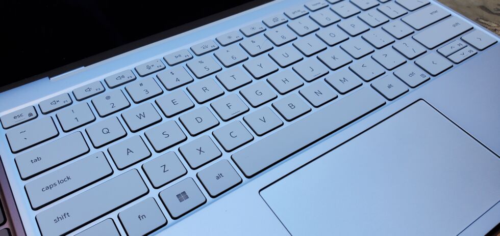 Sky-blue keyboard.