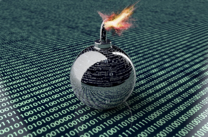 digital safety concept computer bomb in electronic environment, 3d illustration