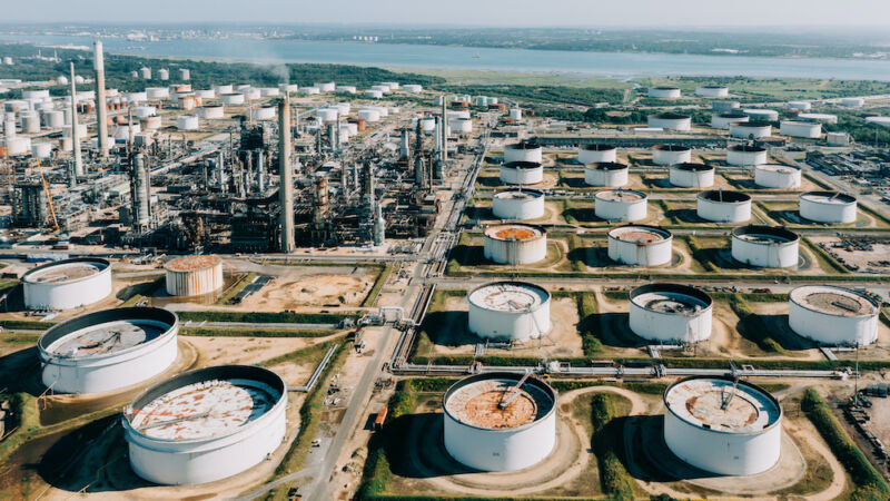 Fawley Oil Refinery on a bright day.