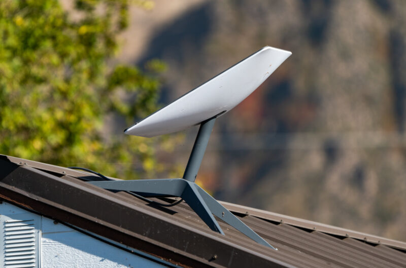 A Starlink satellite dish placed on a roof.