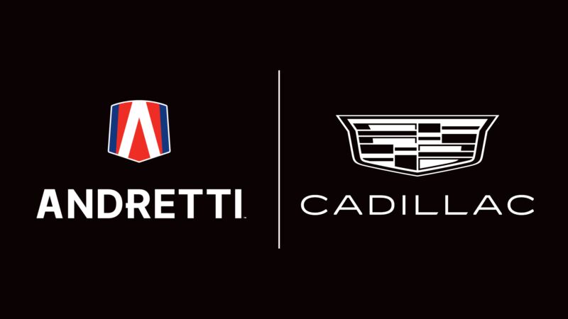 Andretti Global and Cadillac logos on a black background
