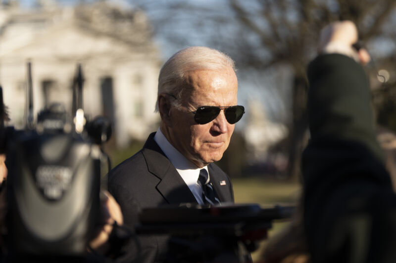 US President Joe Biden speaks to members of the media on the South Lawn of the White House in Washington, DC, US, on Monday, Jan. 30, 2023. 