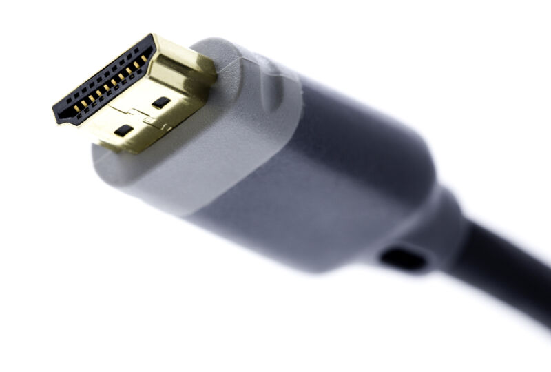 close up of an HDMI cable on whtie background