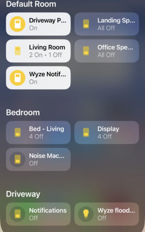Smart home controls, accessed from the Control Center in iOS.