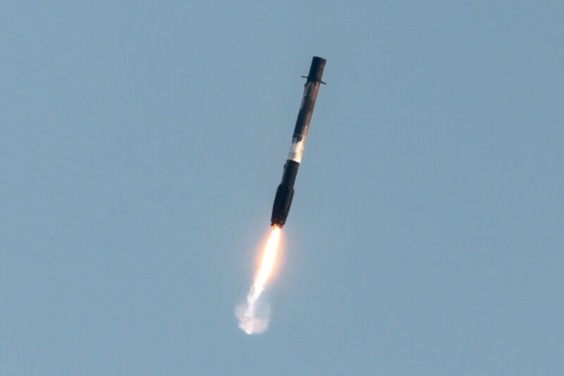 The Falcon 9 rocket first stage that launched the Transporter-6 mission returns to Earth on January 3, 2023.