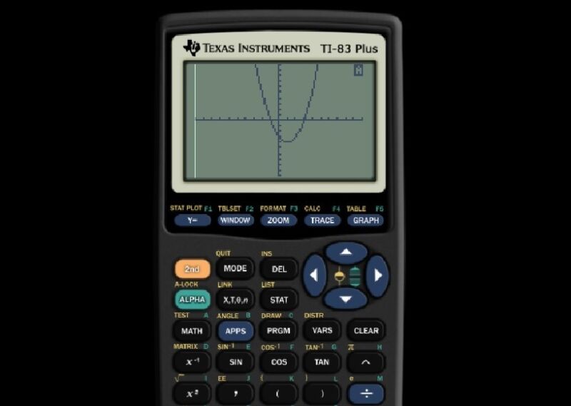 Graphing a parabola on Internet Archive's TI-83 Plus calculator emulation.