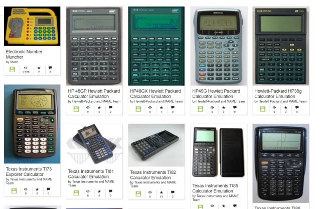 Las 14 emulaciones de calculadora de Internet Archive.