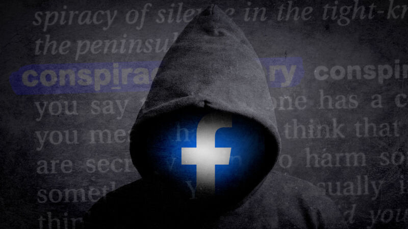 Image of a figure in a hoodie with the face replaced by the Facebook logo.