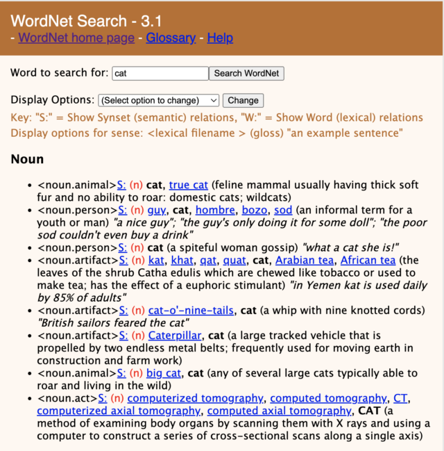 Example entry in WordNet. Takes a lot of human work to put together!