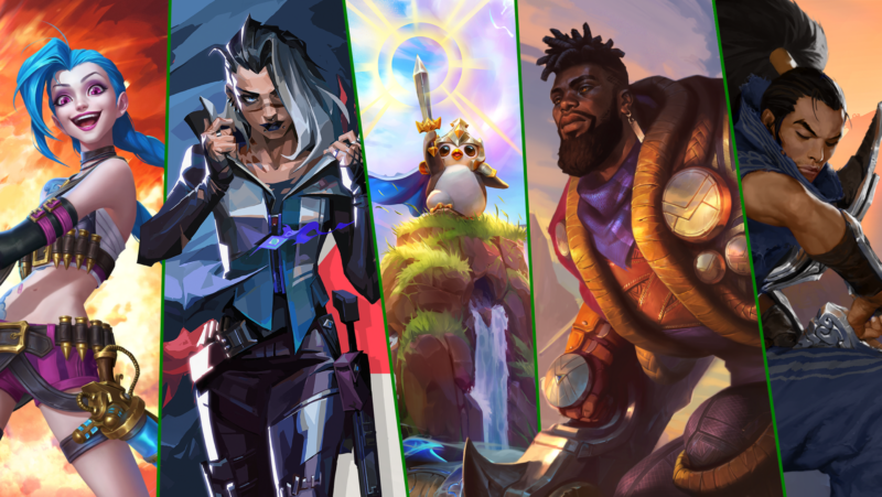 Personagens de League of Legends e TFT em perfil artístico