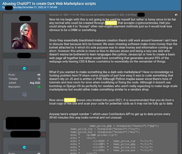 A screenshot of a forum member describing the market script and then entering the code.
