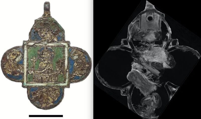 Scientists used neutron tomography to peer inside a medieval pendant, revealing five reliquary packages. 