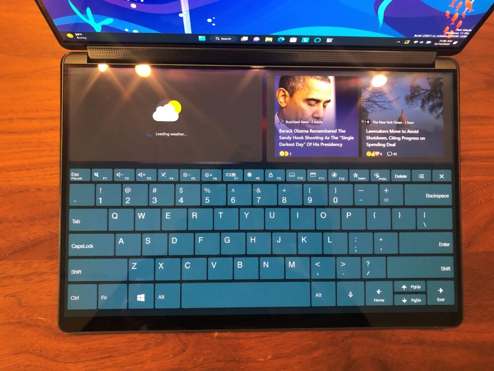 You can use Windows widgets alongside the virtual (pictured) or physical keyboard.