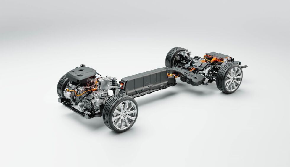 The XC60 locates its PHEV battery along the centerline of the car.