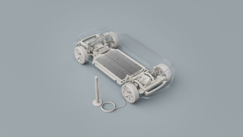 An illustration of an EV skateboard chassis