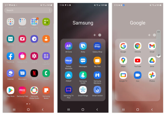 This is from the S22, but you get the idea. There are actually folders called "Google" and "Samsung" that make duplicate app hunting pretty easy.