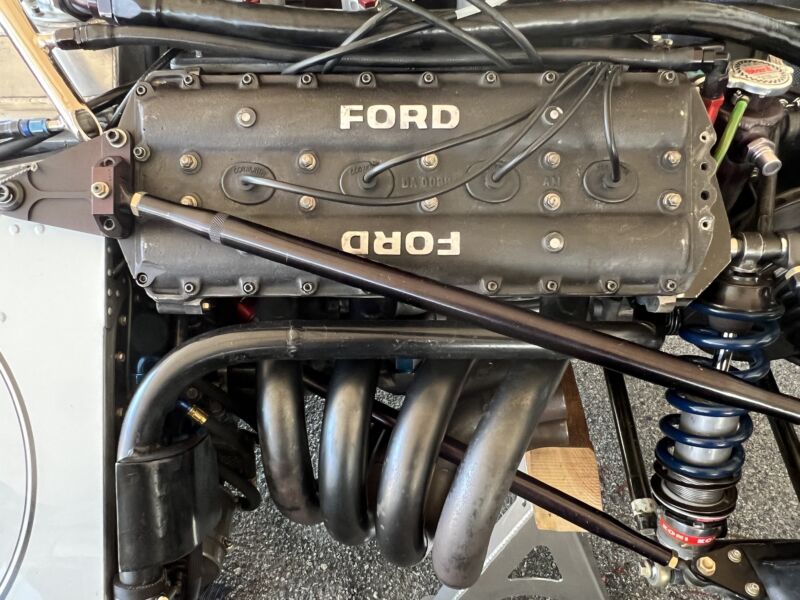 A Ford DFV engine installed in a 1960s F1 car
