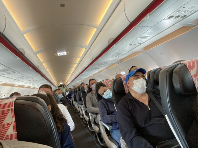 Passengers on an Air France flight on April 20, 2021.