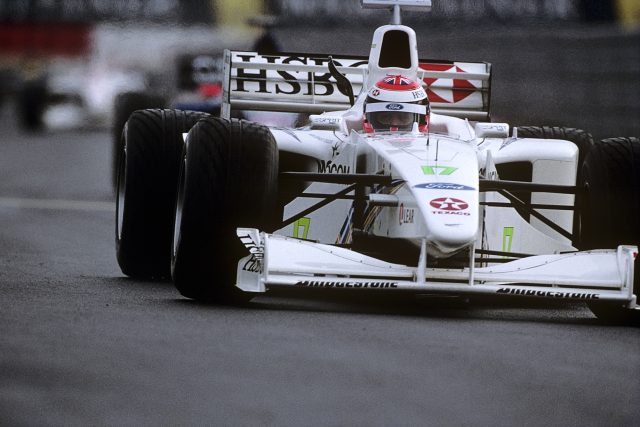 Johnny Herbert, Stewart-Ford SF3, Grand Prix of Europe, Nurburgring, 26 September 1999. Johnny Herbert, winner of the 1999 European Grand Prix at the Nürburgring, the first and only victory for the Stewart-Ford, the team being sold at the end of the season to Jaguar.
