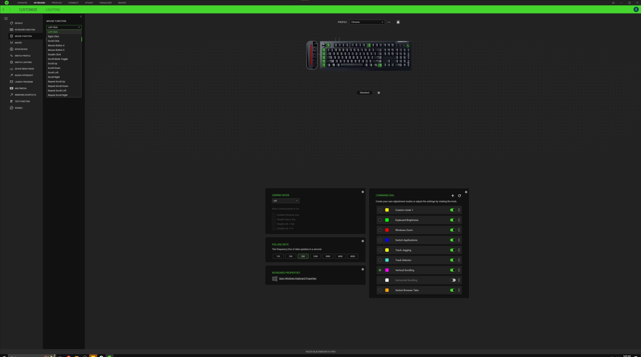 A screenshot of Synapse programming the Razer BlackWidow V4 Pro