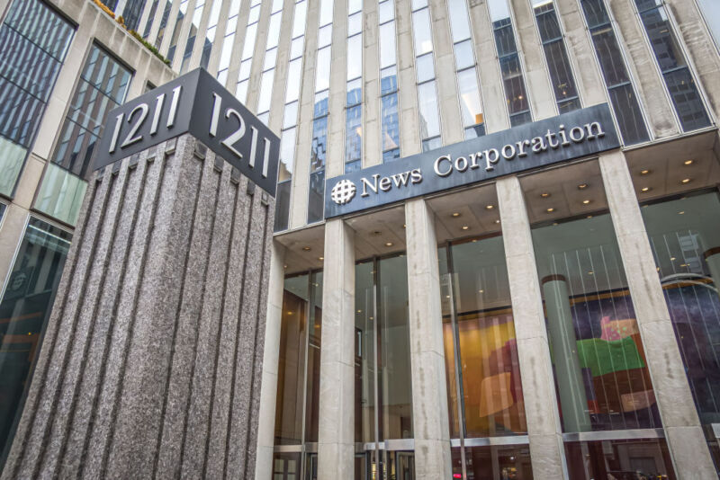 Entrance to Fox News headquarters at NewsCorp Building in New York. (Photo by Erik McGregor/LightRocket via Getty Images)