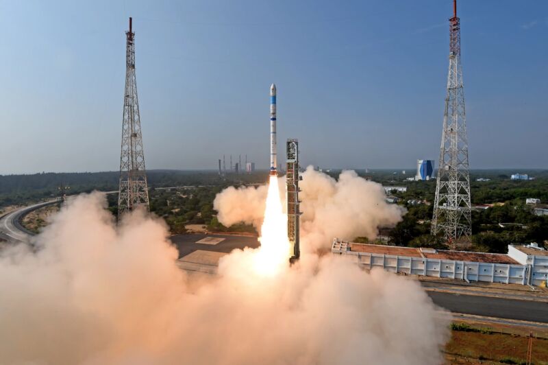 India's Small Satellite Launch Vehicle takes flight on Feb. 10 2023.