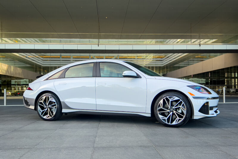 A Hyundai Ioniq 6 in profile