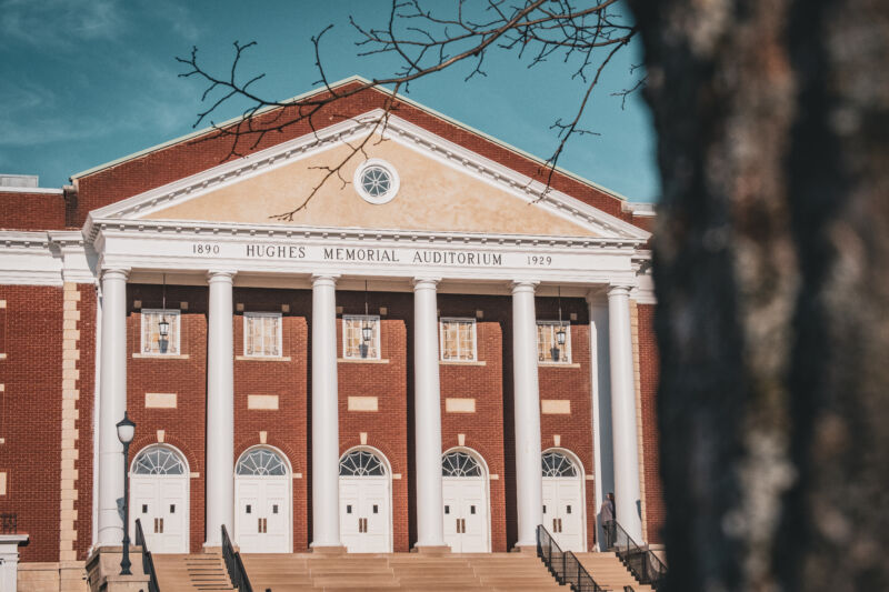 Hughes Memorial Auditorium, where the outpouring event was hosted, on Asbury University's campus in Wilmore, Kentucky.