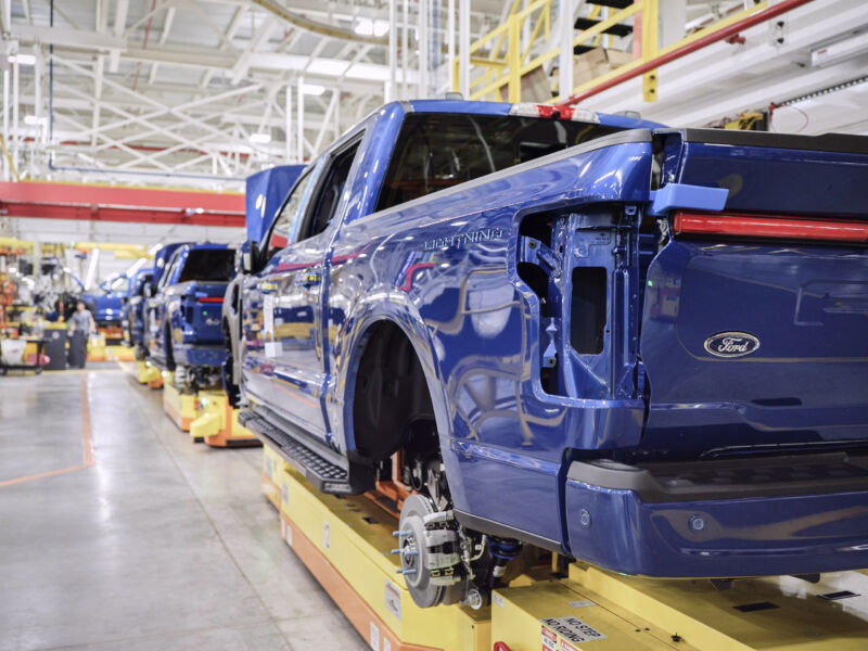 A ford F-150 Lightning on the production line
