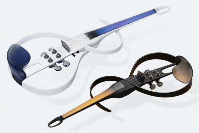 An electric violin designed by Rochester Institute of Technology graduate student Jayden Zhou.