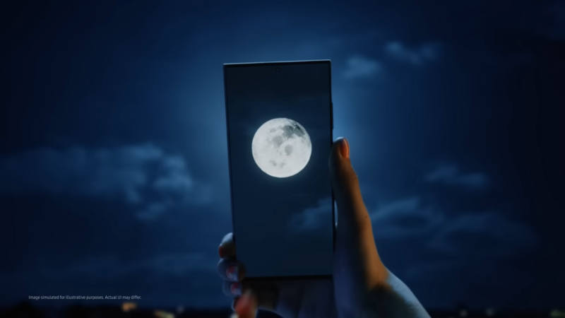 Samsung's Galaxy S23 ad, showing the moon photography mode. 